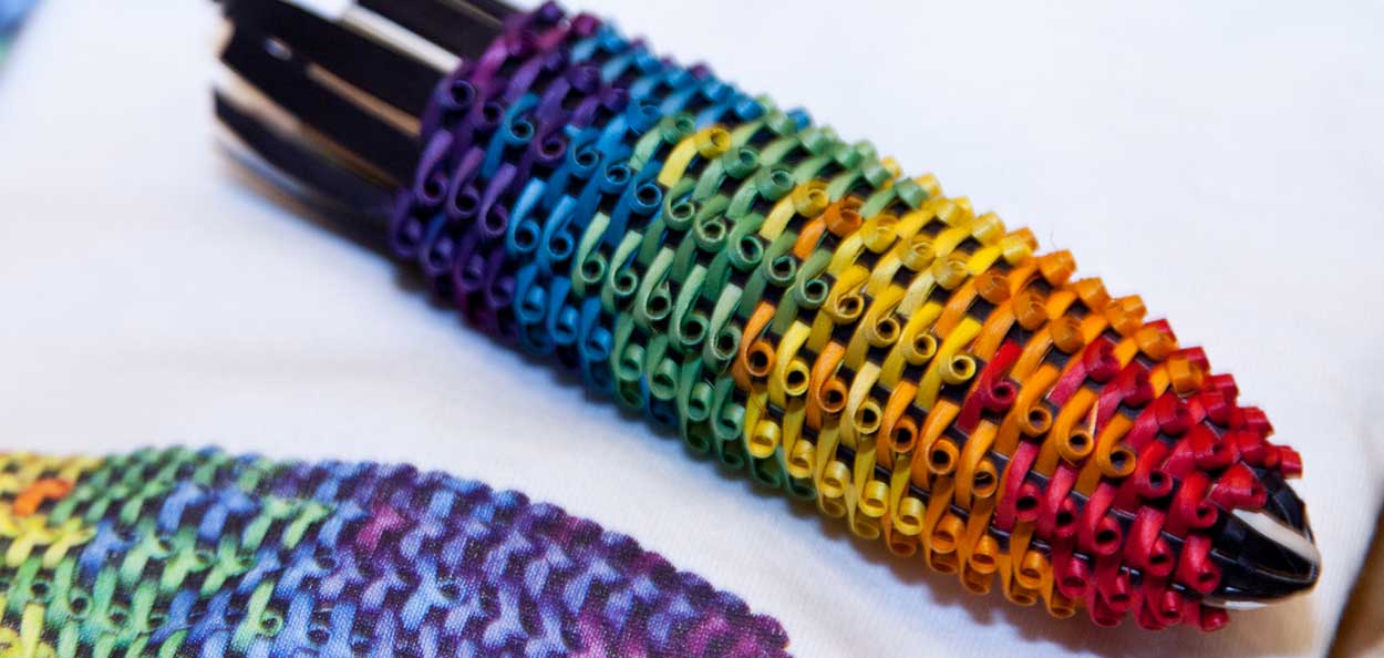 Colorful woven maize or corn-like object in the Eiteljorg Indian Market